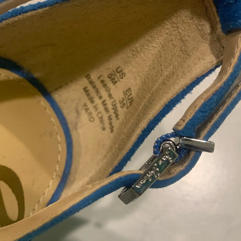 Sam Edelman Yaro Suede Block Heels Bright Blue Ankle Strap - Picture 3 of 5